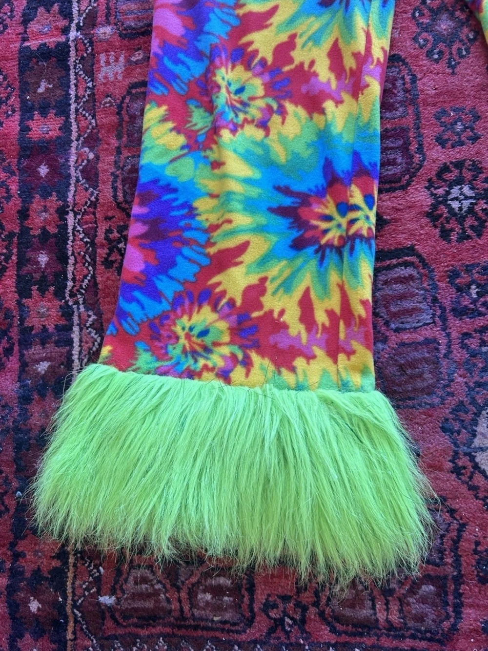 Grandma Pants Tie Dye Faux Fur Bell Bottom Festival Rave Pants L Burning Man - Picture 11 of 14